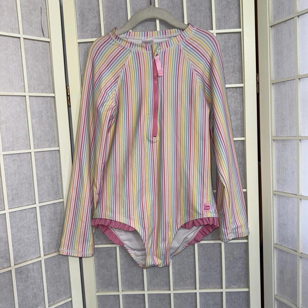 Ruffle Butts Pink Striped Preppy Designer 1 Piece Bathing‎ Suit SwimSuit Size 8